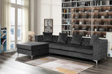 Ryan Dark Gray Velvet Reversible Sectional Sofa Chaise with Nail-Head Trim