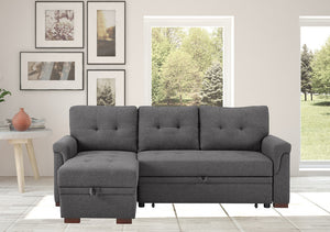 Hunter Dark Gray Linen Reversible Sleeper Sectional with Storage Chaise