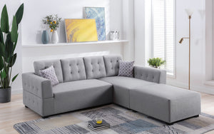 Ordell Light Gray Linen Fabric Sectional Sofa with Right Facing Chaise Ottoman and Pillows