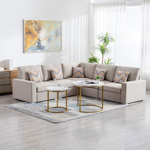 Nolan Beige Linen Fabric 5Pc Reversible Sectional Sofa with Pillows and Interchangeable Legs