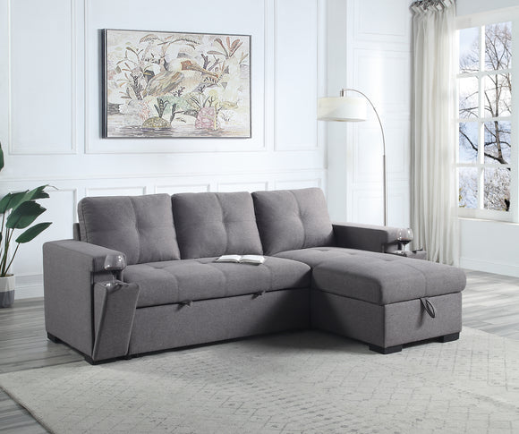 Jacop Sleeper Sectional Sofa w/Storage, Dark Gray Fabric