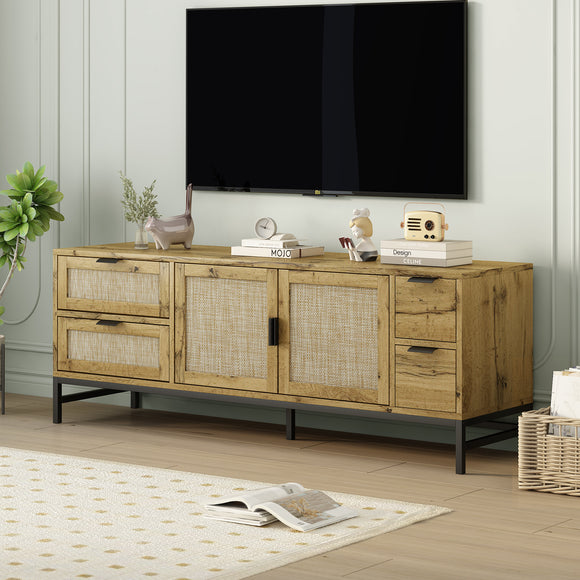 ON-TREND Elegant Rattan TV Stand for TVs up to 65
