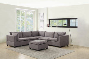 Madison Light Gray Fabric 6 Piece Modular Sectional Sofa with Ottoman