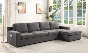 Waylon Gray Linen 4-Seater Sectional Sofa Chaise with Pocket