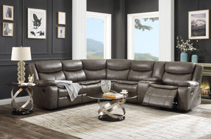 Tavin Sectional Sofa (Motion), Taupe Leather-Aire Match
