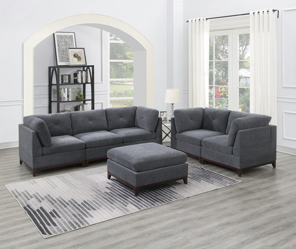Ash Grey Chenille Fabric Modular Sofa Set 6pc Set