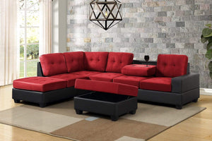 3 PC MICROFIBER SECTIONAL WITH DROP DOWN CUP HOLDERS AND STORAGE OTTOMAN IN RED BY HH AVAILABLE IN HOUSTON, DALLAS, SAN ANTONIO, & AUSTIN  SKU PU7HEIGHTS