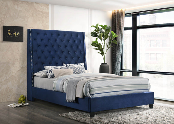 ALEXIS 6FT TALL BED IN BLUE VELVET BY HH AVAILABLE IN HOUSTON, DALLAS, SAN ANTONIO, & AUSTIN  SKU HH430