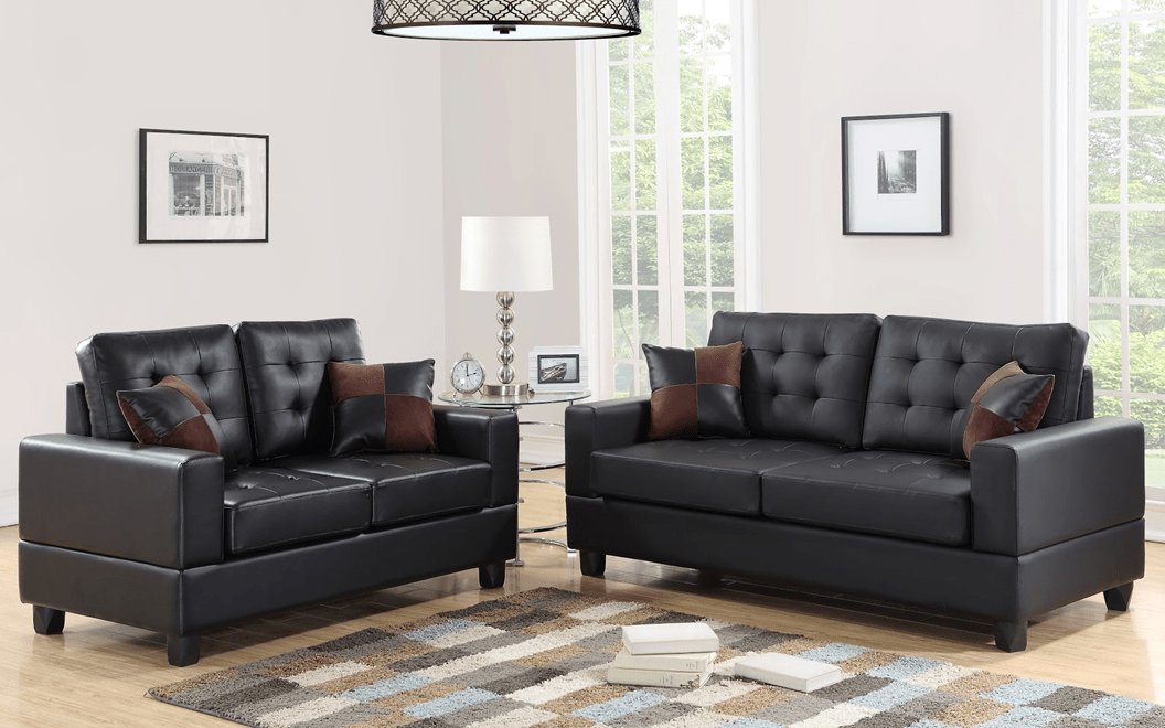 BLACK BONDED LEATHER 2 PC SOFA & LOVESEAT BY HH AVAILABLE IN HOUSTON, DALLAS, SAN ANTONIO, & AUSTIN  SKU HH7855 BLACK