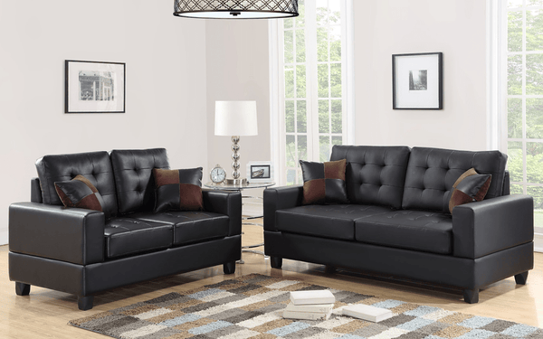 Black Bonded Leather 2 Pc Sofa