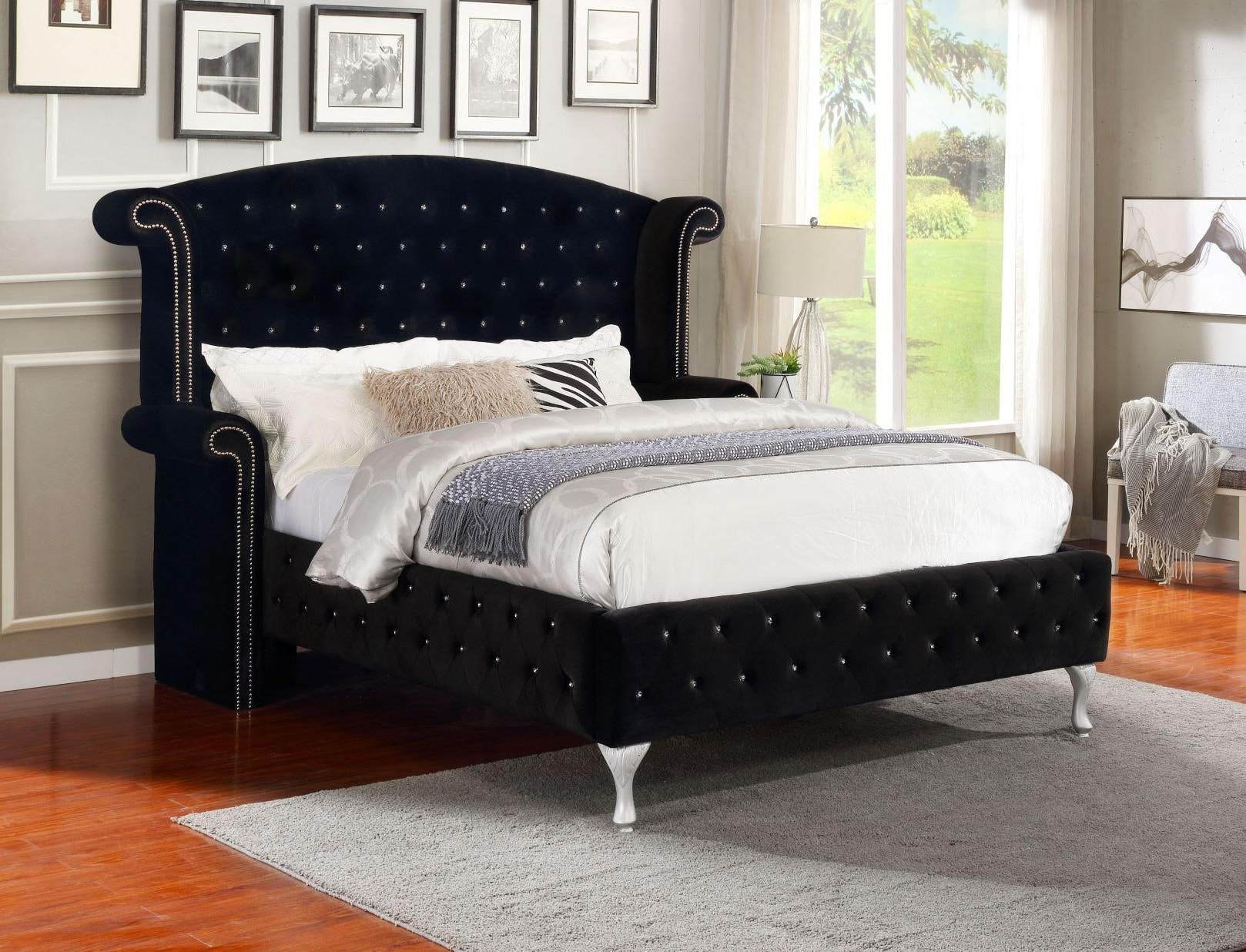 DIAMOND PALACE BED IN BLACK VELVET BY HH AVAILABLE IN HOUSTON, DALLAS, SAN ANTONIO, & AUSTIN  SKU DIA-PAL-BLK