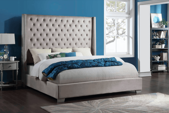 DIAMOND SKYE 6FT TALL BED IN GREY VELVET By HH AVAILABLE IN HOUSTON, DALLAS, AUSTIN, SAN ANTONIO, & NATIONWIDE