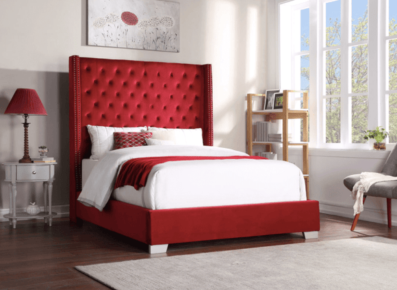 DIAMOND SKYE 6FT TALL BED IN RED VELVET By HH AVAILABLE IN HOUSTON, DALLAS, AUSTIN, SAN ANTONIO, & NATIONWIDE