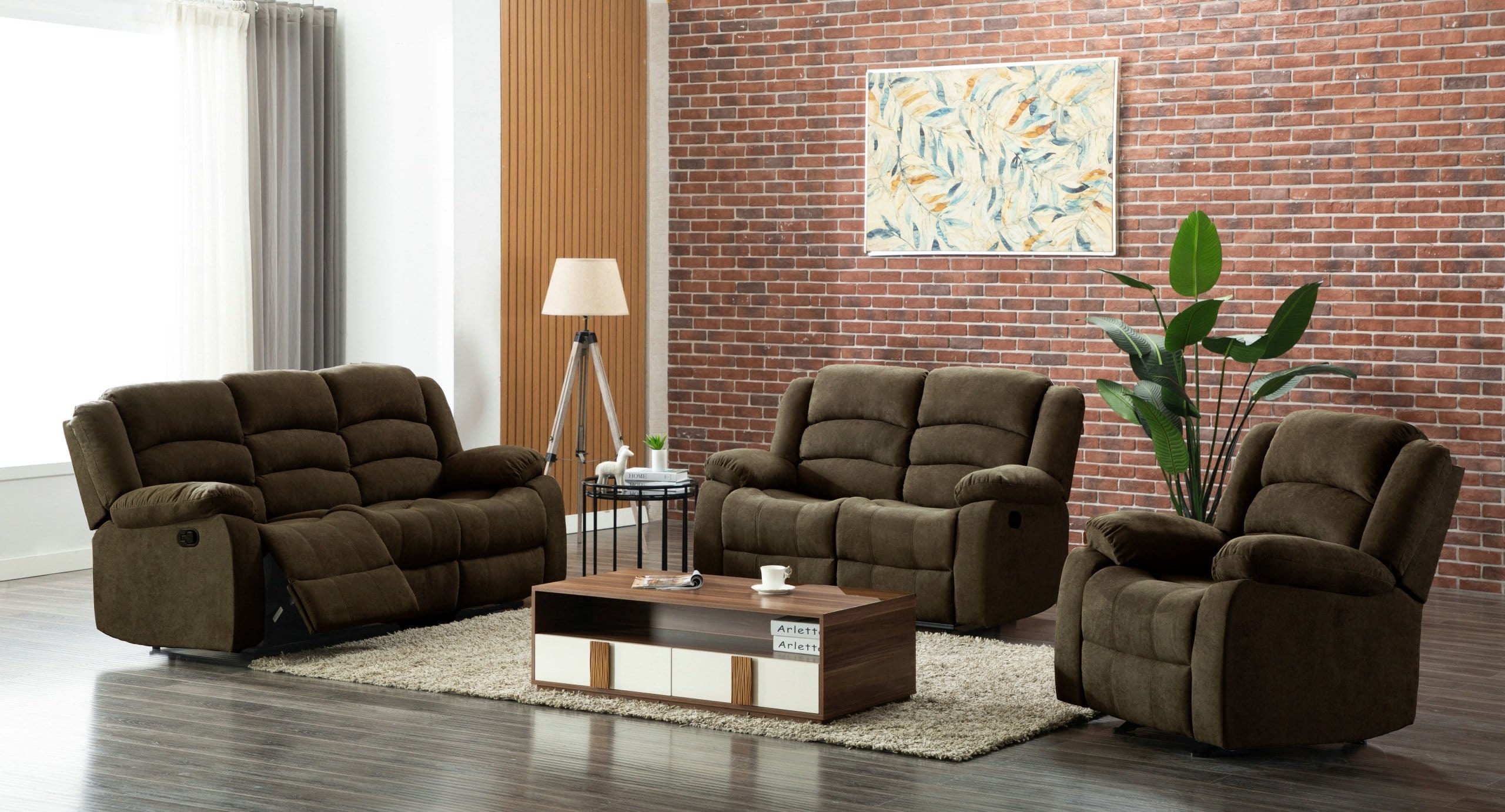 DYNAMO RECLINING 3PC RECLINING SET IN CHOCOLATE FABRIC BY HH AVAILABLE IN HOUSTON, DALLAS, SAN ANTONIO, & AUSTIN  SKU DYN-CHOC-F