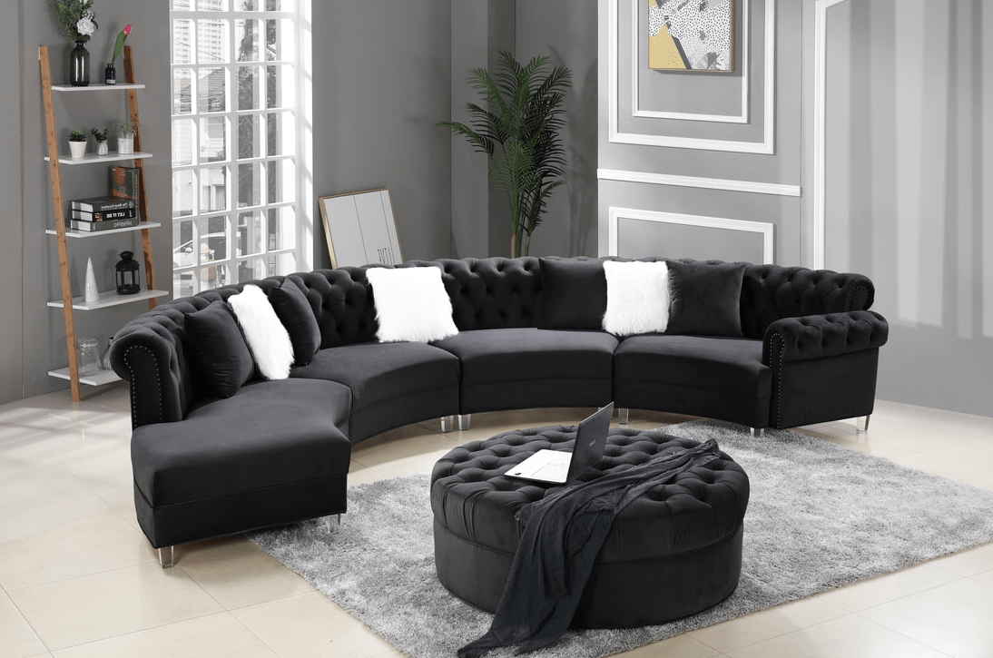 FENDI 4PC ROUND SECTIONAL IN BLACK VELVET By HH AVAILABLE IN HOUSTON, DALLAS,  AUSTIN, SAN ANTONIO, & NATIONWIDE – On Demand Furniture