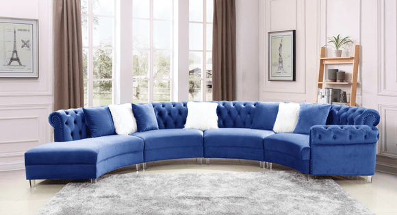 FENDI 4PC ROUND SECTIONAL IN BLUE VELVET By HH AVAILABLE IN HOUSTON, DALLAS, AUSTIN, SAN ANTONIO, & NATIONWIDE
