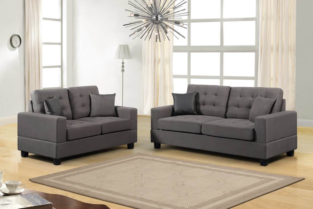 GRAY TUFTED 2 PC SOFA & LOVESEAT BY HH AVAILABLE IN HOUSTON, DALLAS, SAN ANTONIO, & AUSTIN  SKU HH8855 GREY