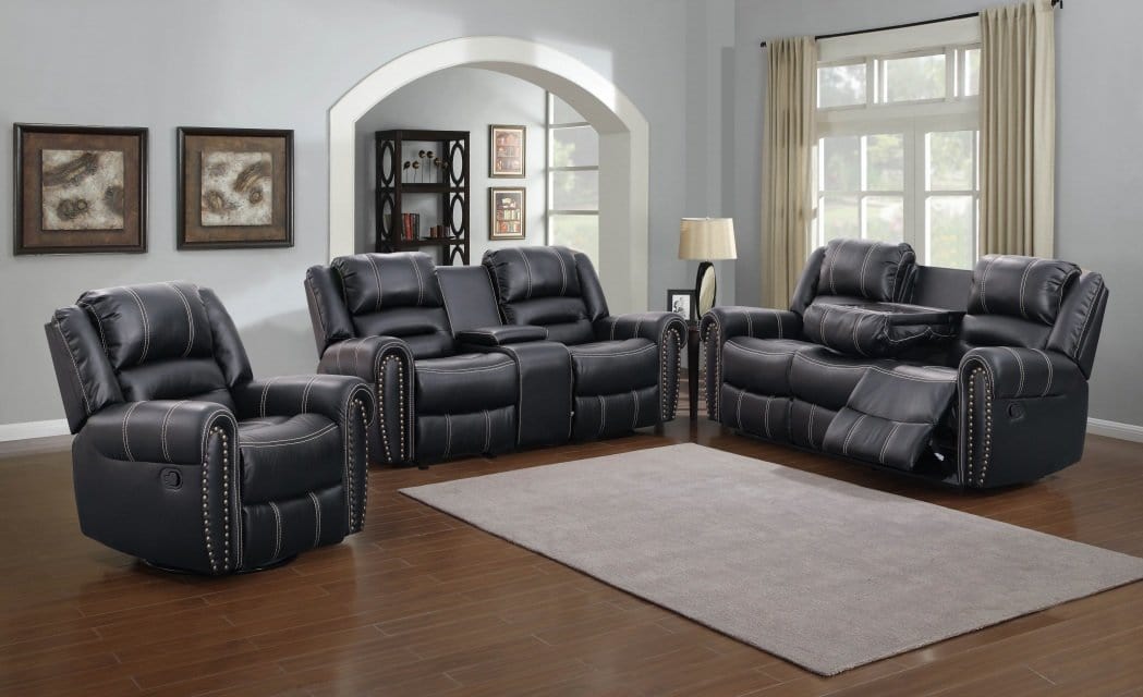 LEXINGTON 3PC RECLINING SET IN BLACK W/ NAILHEAD BY HH AVAILABLE IN HOUSTON, DALLAS, SAN ANTONIO, & AUSTIN  SKU LEX-911-BL