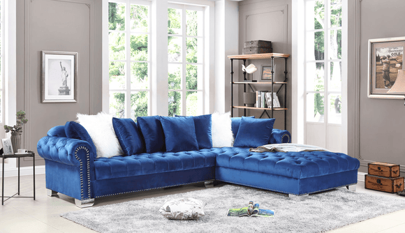 LONDON 2PC OVERSIZED SECTIONAL IN BLUE VELVET By HH AVAILABLE IN HOUSTON, DALLAS, AUSTIN, SAN ANTONIO, & NATIONWIDE