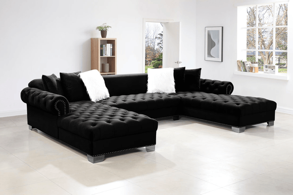 LONDON BLACK DOUBLE CHAISE 3PC SECTIONAL By HH AVAILABLE IN HOUSTON, DALLAS, AUSTIN, SAN ANTONIO, & NATIONWIDE