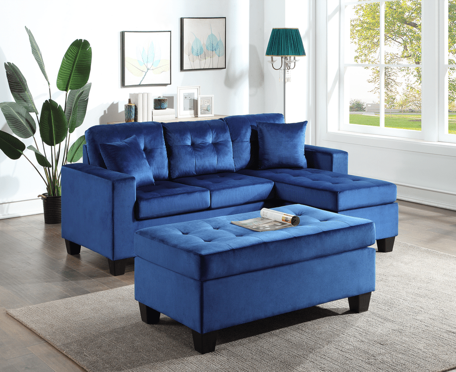 NAOMI BLUE REVERSIBLE SOFA CHAISE & OTTOMAN By HH AVAILABLE IN HOUSTON, DALLAS, AUSTIN, SAN ANTONIO, & NATIONWIDE