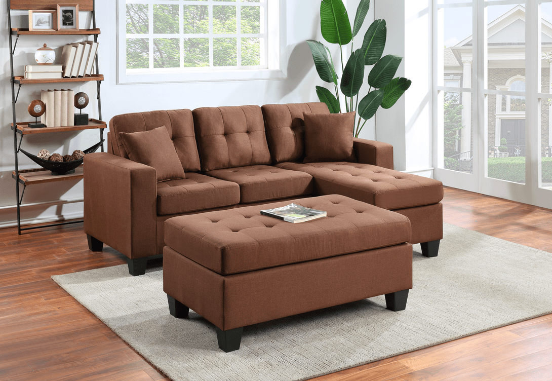 NAOMI BROWN LINEN REVERSIBLE SOFA CHAISE & OTTOMAN By HH AVAILABLE IN HOUSTON, DALLAS, AUSTIN, SAN ANTONIO, & NATIONWIDE