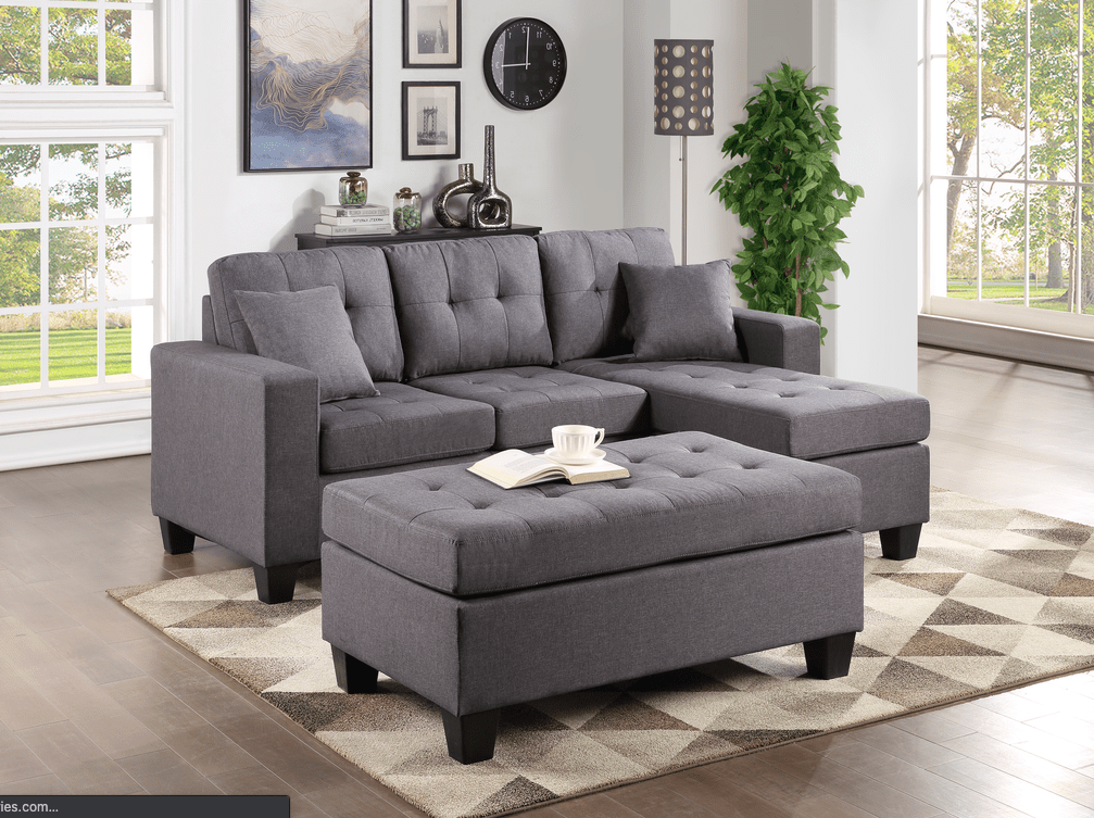 NAOMI GREY LINEN REVERSIBLE SOFA CHAISE & OTTOMAN By HH AVAILABLE IN HOUSTON, DALLAS, AUSTIN, SAN ANTONIO, & NATIONWIDE