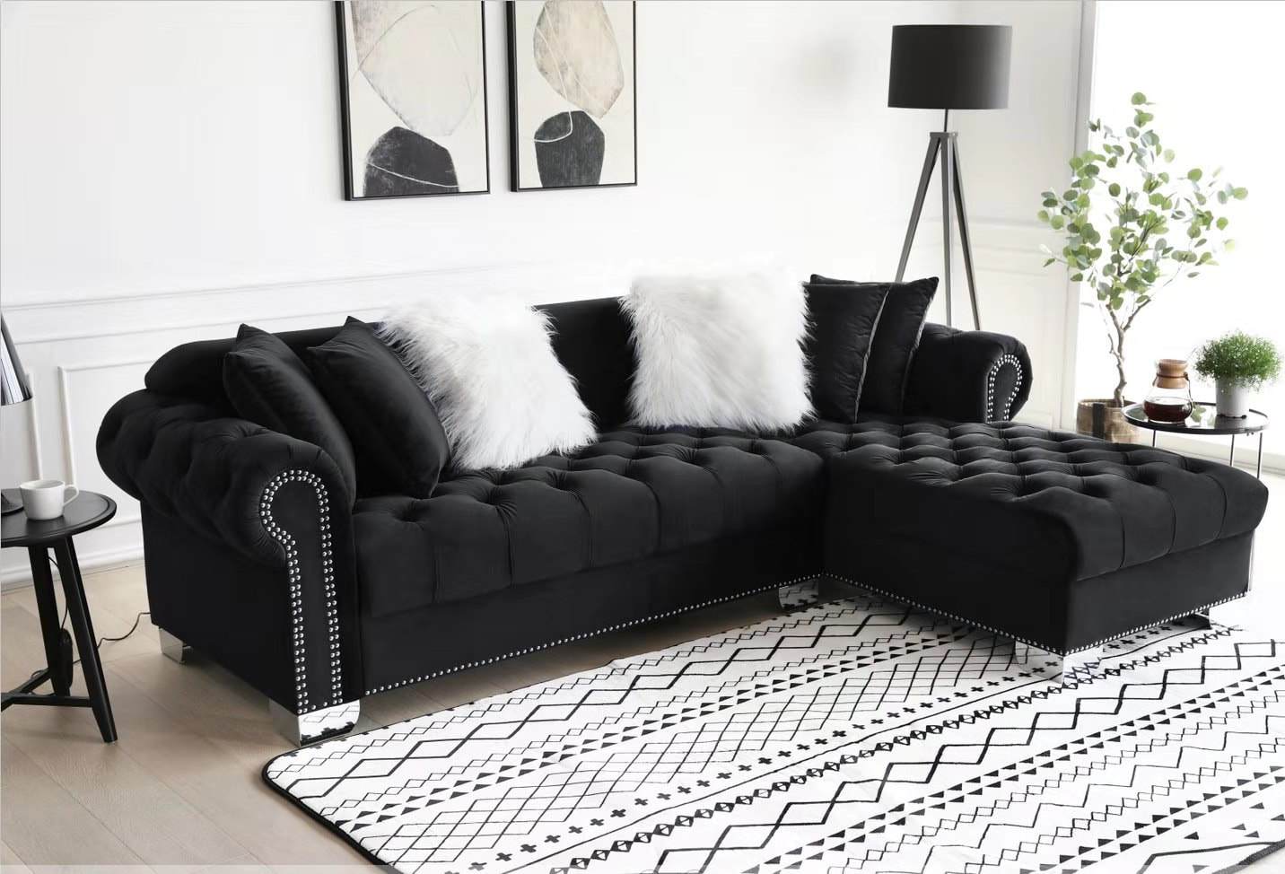 ROYAL 2 PC SECTIONAL IN BLACK VELVET BY HH AVAILABLE IN HOUSTON, DALLAS, SAN ANTONIO, & AUSTIN  SKU ROYAL BLACK