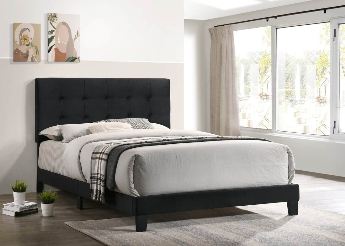 TUFTED VELVET PLATFORM BED IN BLACK BY HH AVAILABLE IN HOUSTON, DALLAS, SAN ANTONIO, & AUSTIN  SKU 920-BLK
