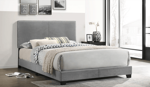 VELVET BED WITH NAILHEADS IN GRAY BY HH AVAILABLE IN HOUSTON, DALLAS, SAN ANTONIO, & AUSTIN  SKU HH530