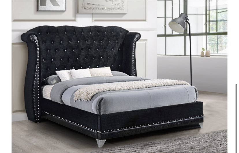 LUXOR BLACK VELVET PLATFORM BED