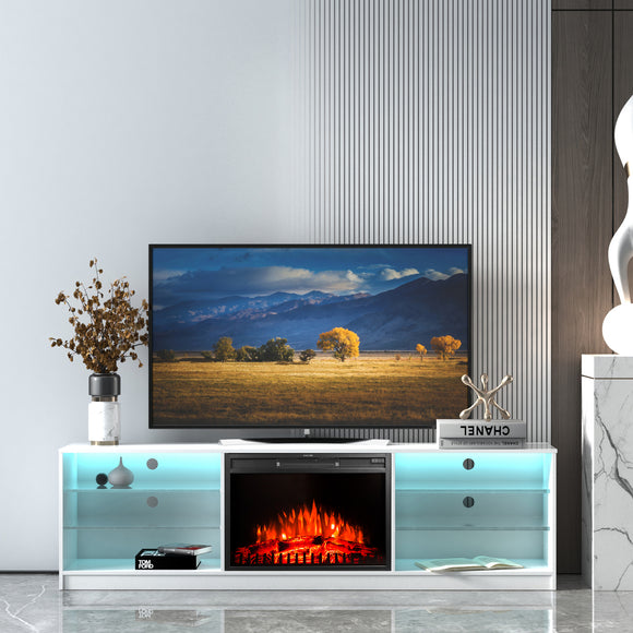 White Electric Fireplace TV Console