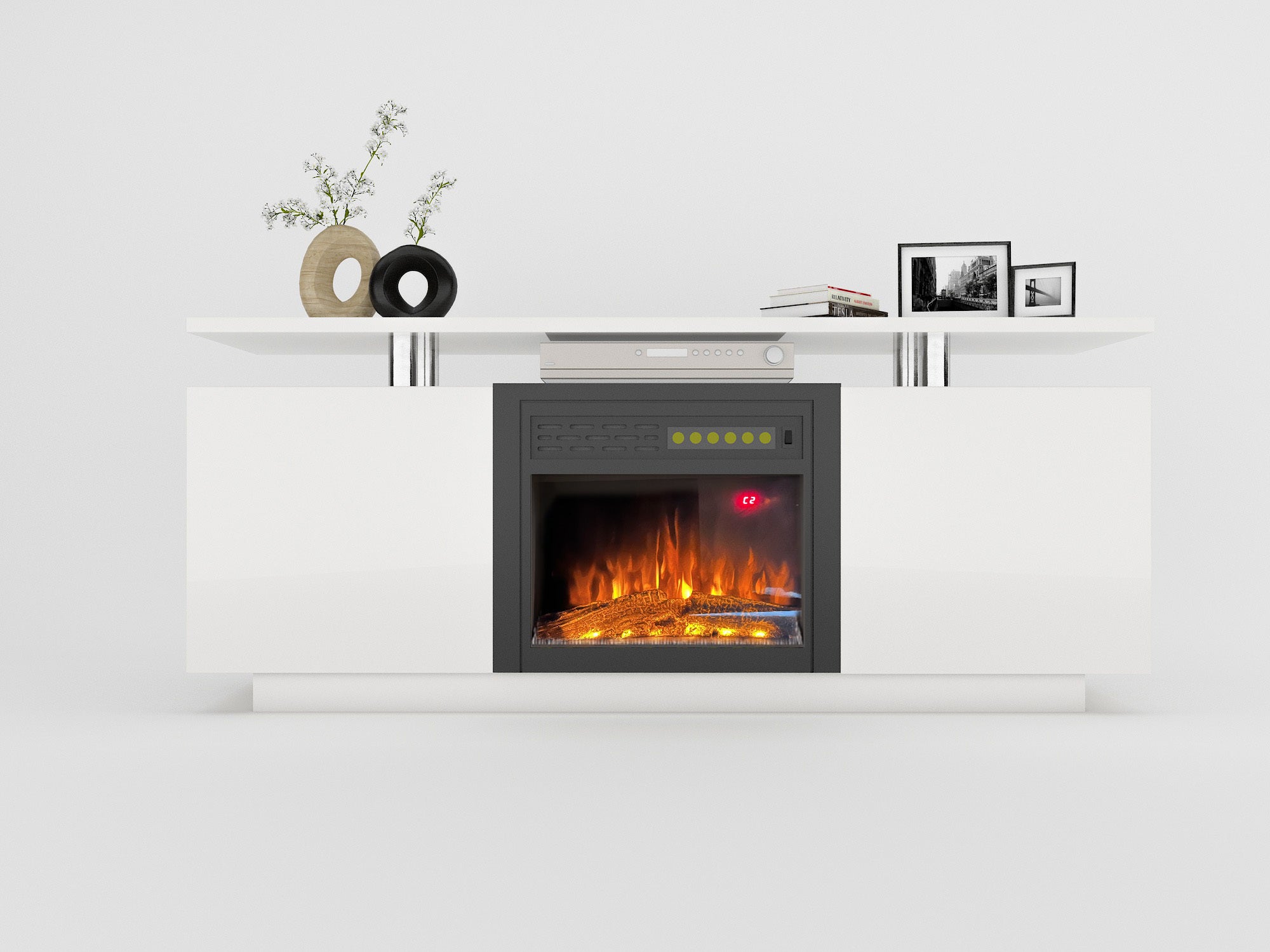160CM high gloss TV stand with fireplace