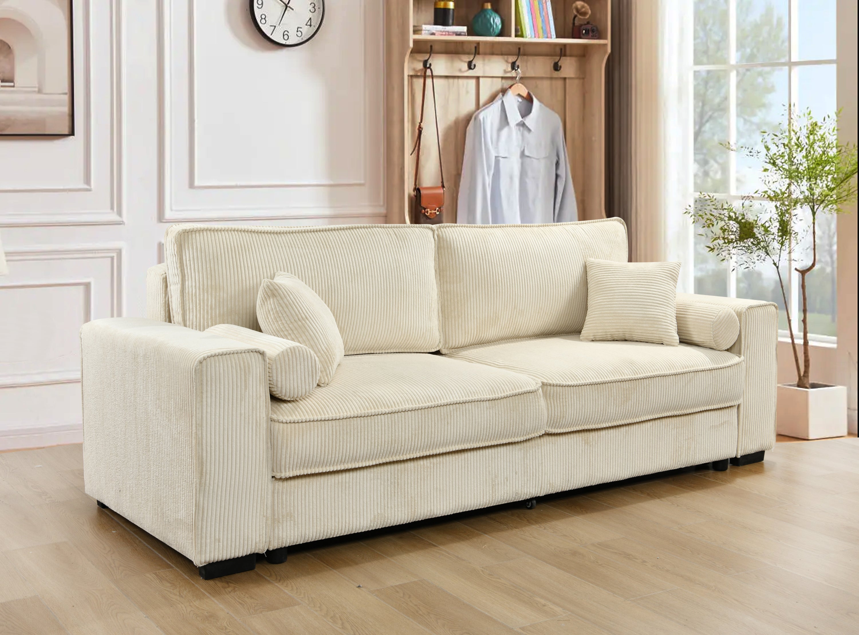 91'' Beige Sofa Bed with Storage