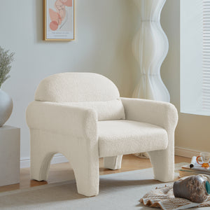modern teddy boucle fabric accent chair with lumbar pillow
