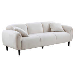 Mid Century Modern beige Velvet sofa with solid wood leg