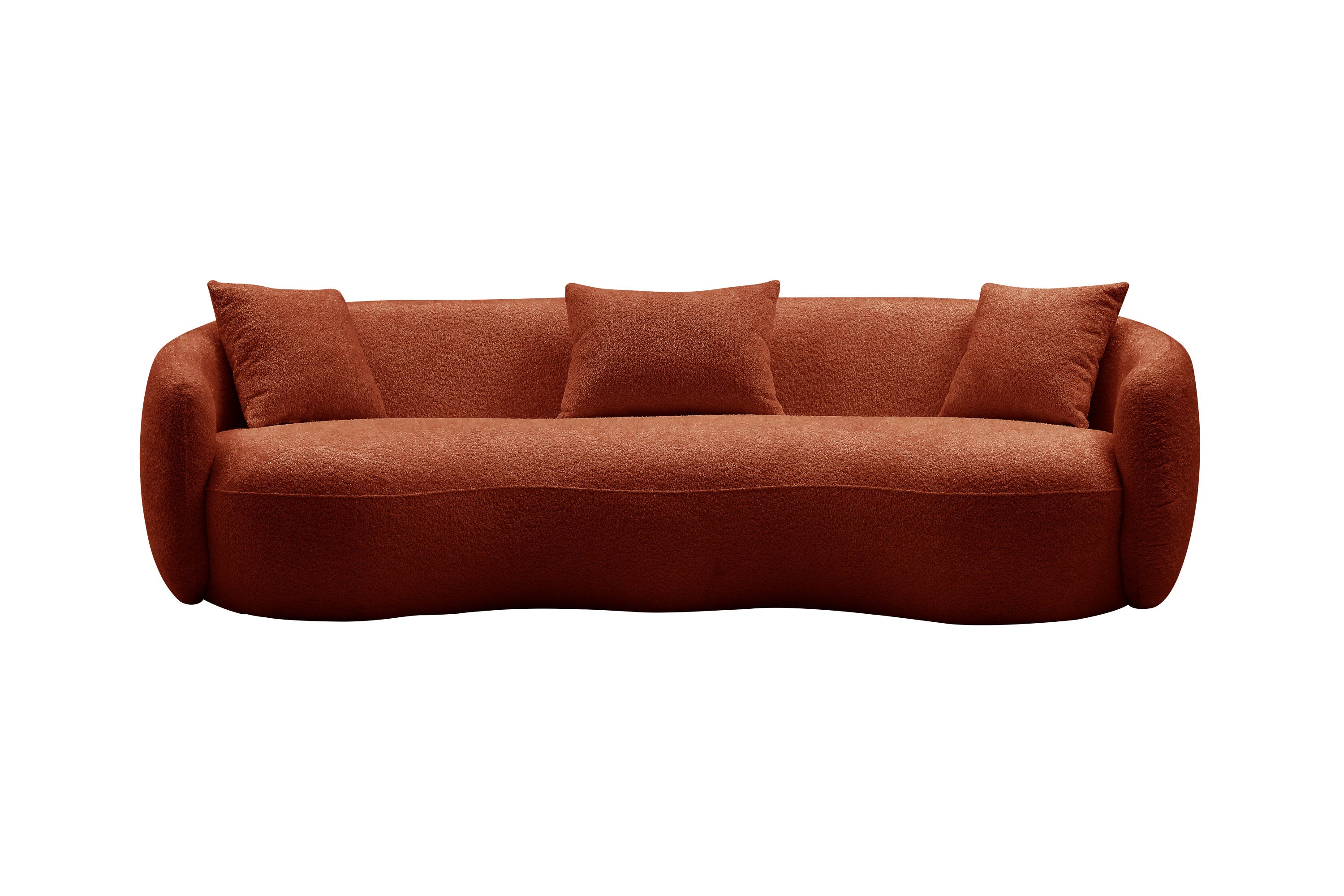 Orange Boucle Fabric Mid Century Modern Curved Sofa