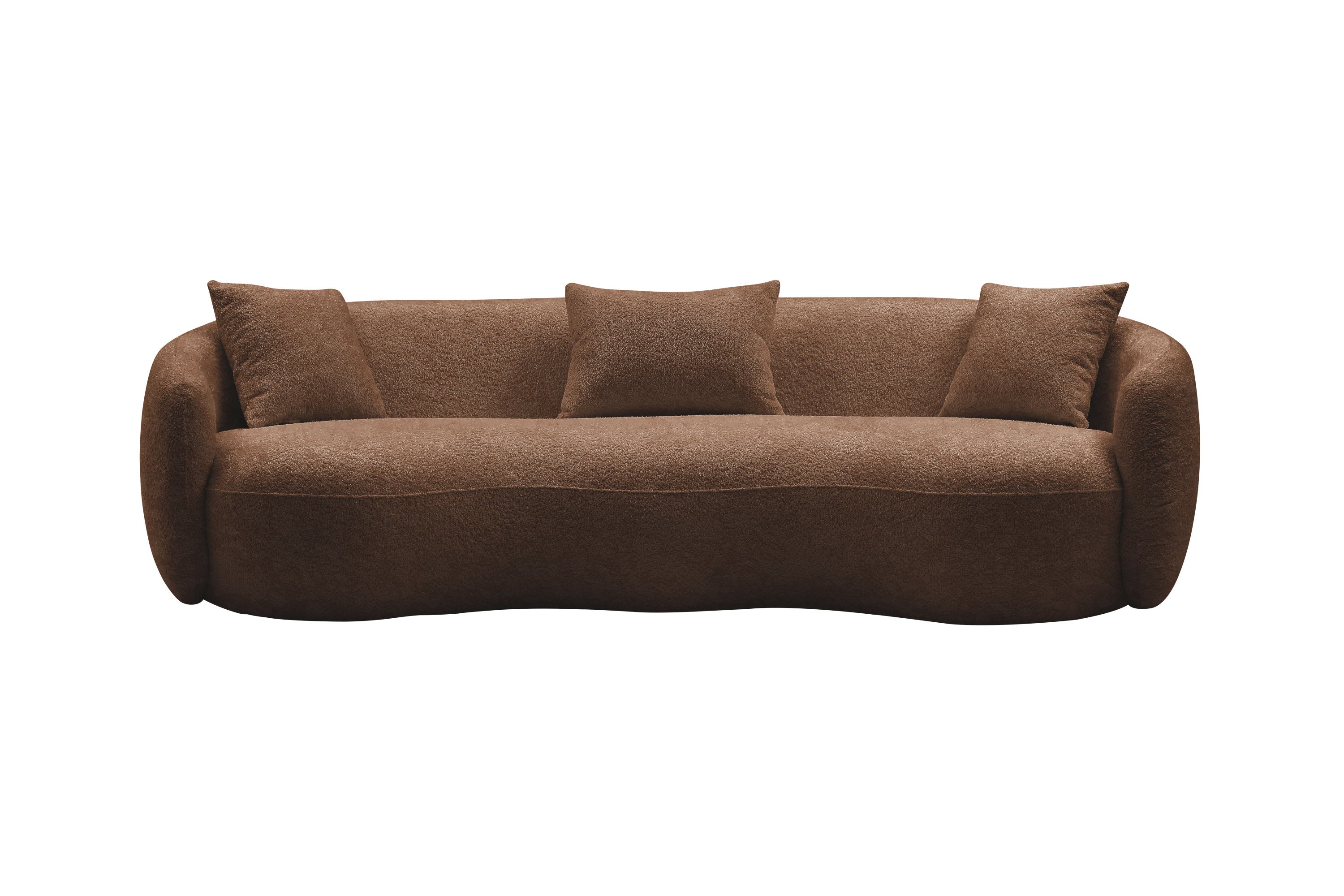 Mid Century Modern Brown Boucle Fabric Curved Living Room Sofa