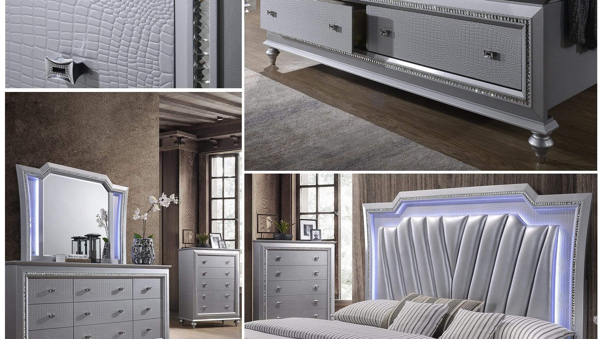 BARCELONA 7 PC COMPLETE BEDROOM SET BY NEW ERA AVAILABLE IN HOUSTON, DALLAS, SAN ANTONIO, & AUSTIN  SKU B3000