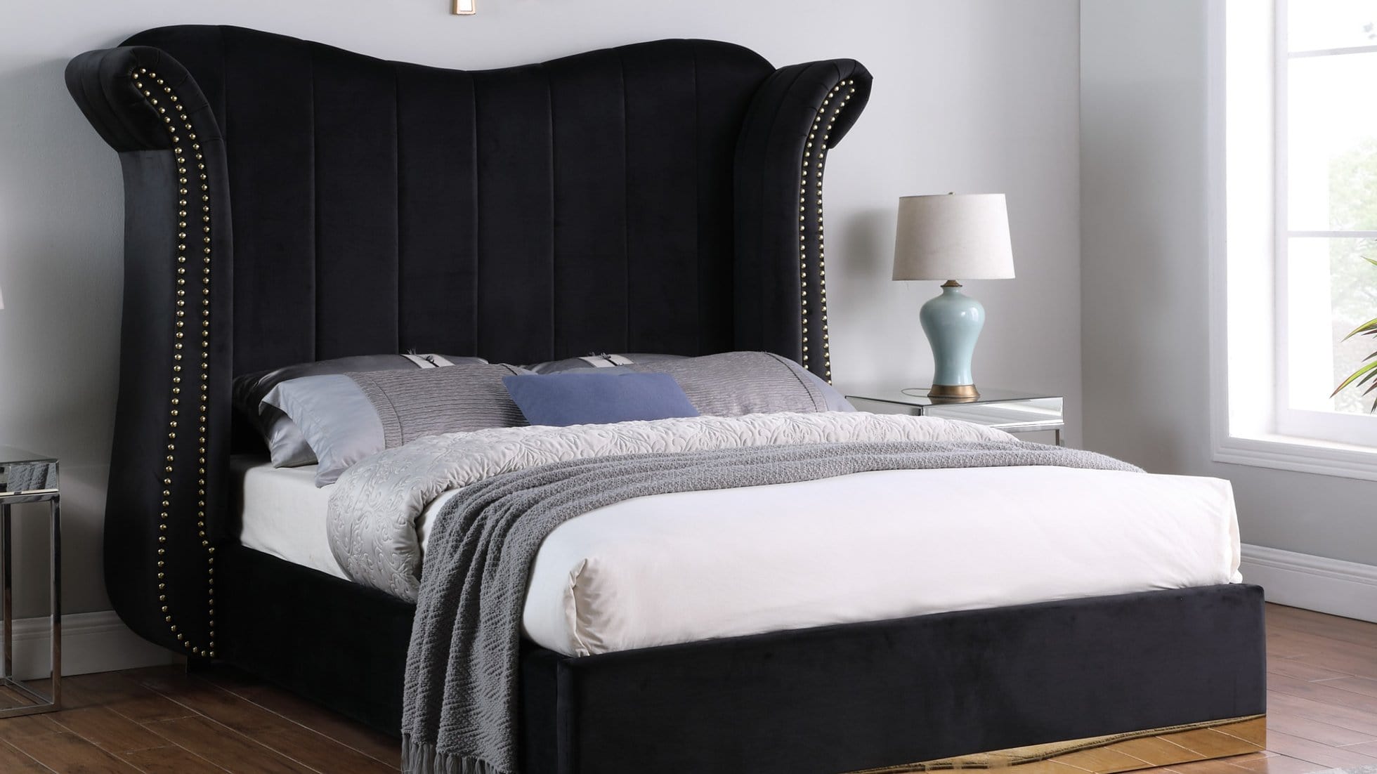 MODERN LUNA GRAY PLATFORM BED 66 INCH HEADBOARD BY NEW ERA AVAILABLE IN HOUSTON, DALLAS, SAN ANTONIO, & AUSTIN  SKU B400-GY