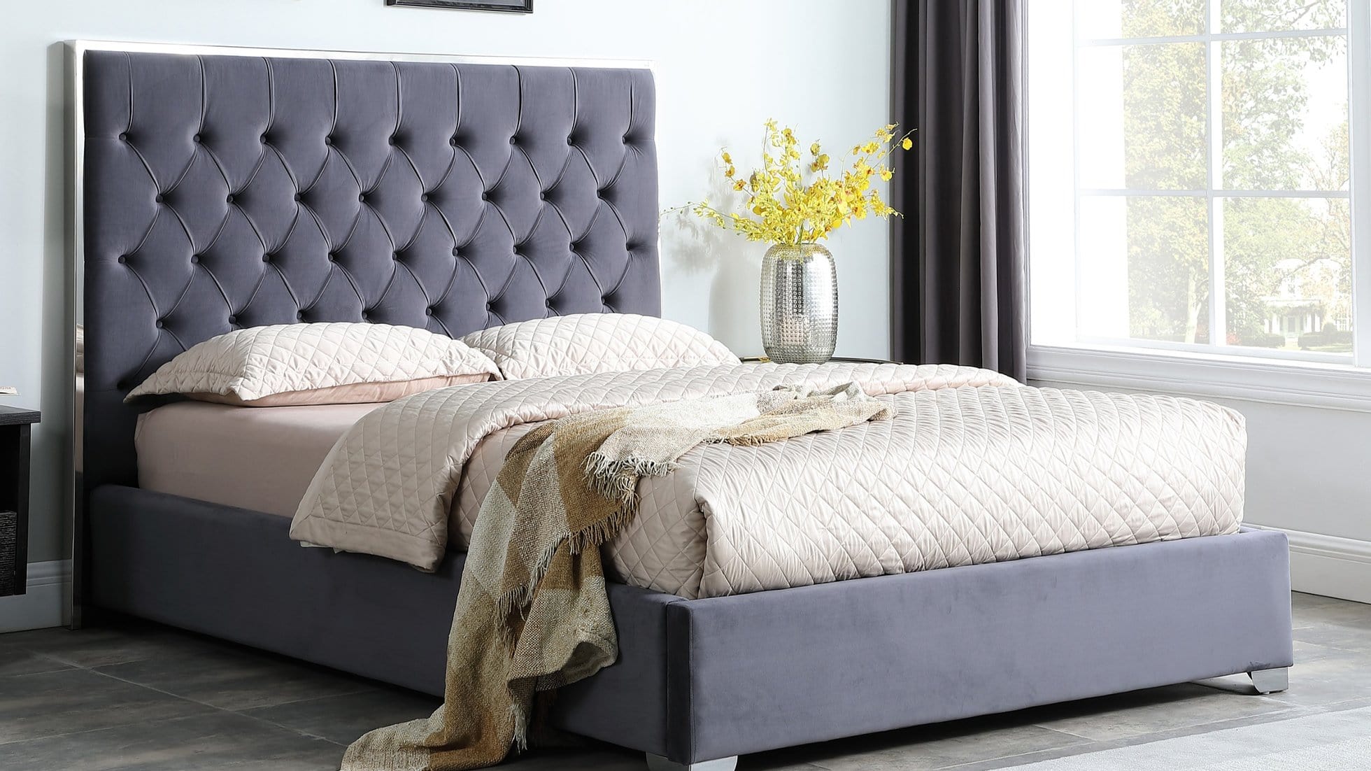 MODERN ROSE GRAY PLATFORM BED 60 INCH HEADBOARD BY NEW ERA AVAILABLE IN HOUSTON, DALLAS, SAN ANTONIO, & AUSTIN  SKU B600-GY