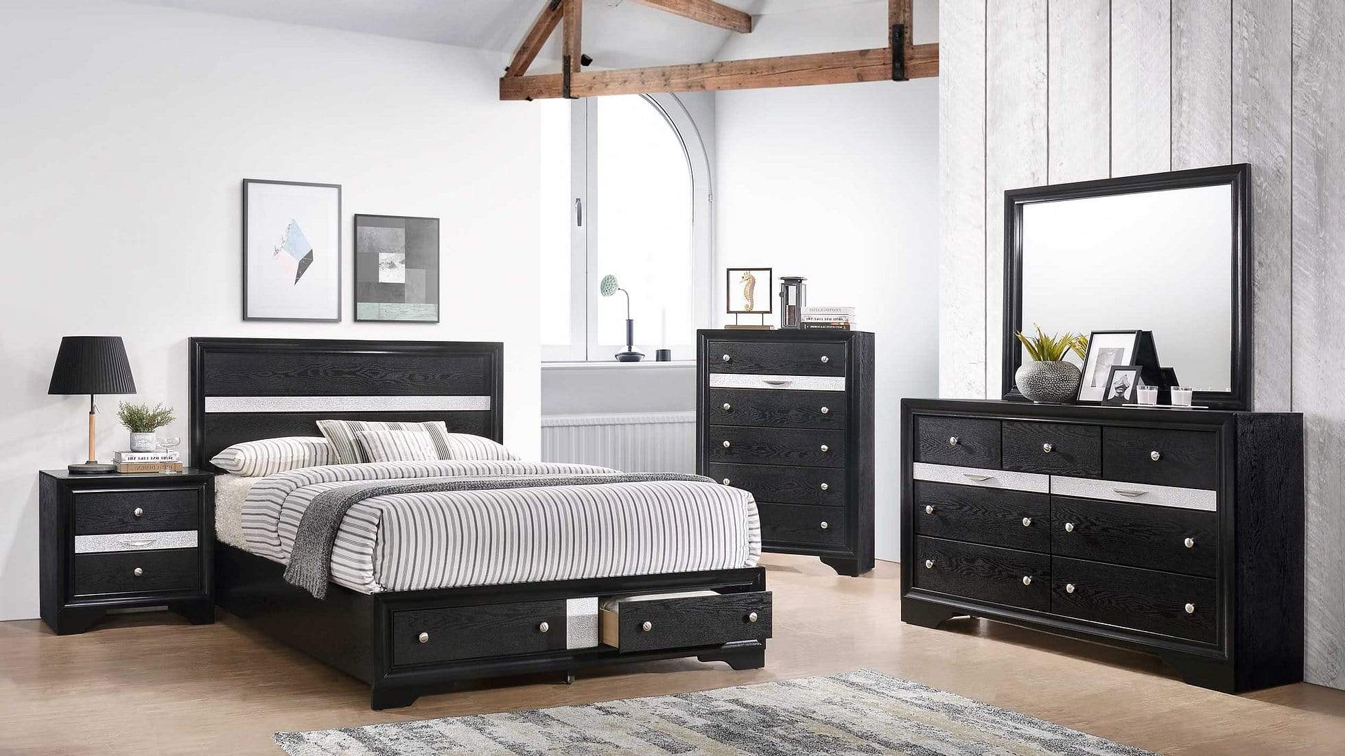HANNAH BLACK 7 PC COMPLETE BEDROOM SET BY NEW ERA AVAILABLE IN HOUSTON, DALLAS, SAN ANTONIO, & AUSTIN  SKU B1950-BK