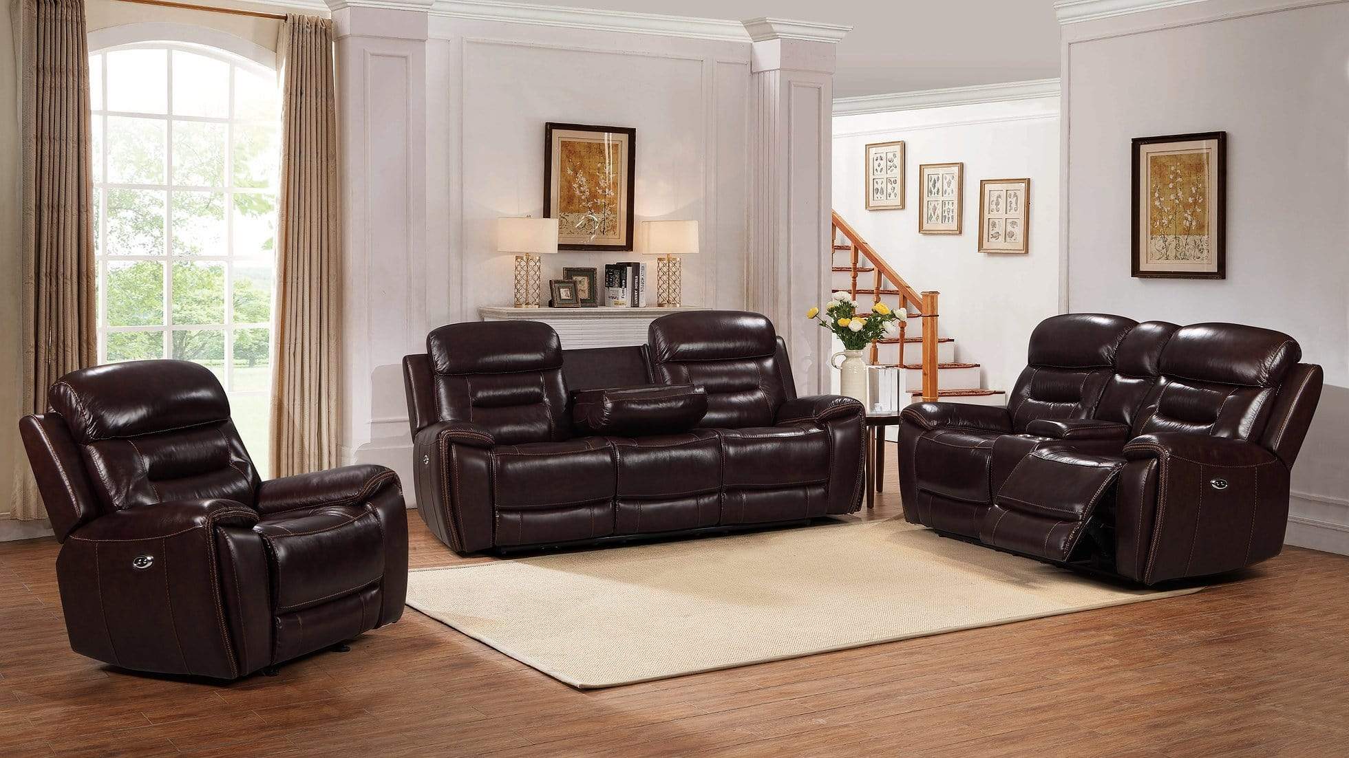 ROSEWOOD DARK BROWN TOP GRAIN LEATHER RECLINING SOFA & LOVESEAT BY NEW ERA AVAILABLE IN HOUSTON, DALLAS, SAN ANTONIO, & AUSTIN  SKU S2226DKBR
