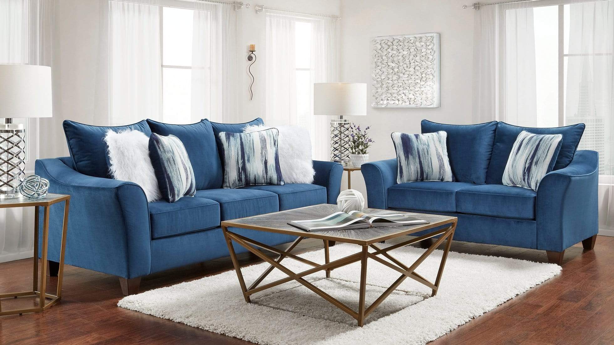 VELOUR NAVY SOFA & LOVESEAT BY NEW ERA AVAILABLE IN HOUSTON, DALLAS, SAN ANTONIO, & AUSTIN  SKU S7703NV